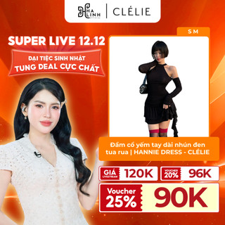   Võ Hà Linh x CLÉLIE  Đầm cổ yếm tay dài nhún đen tua rua | HANNIE DRESS - CLÉLIE 