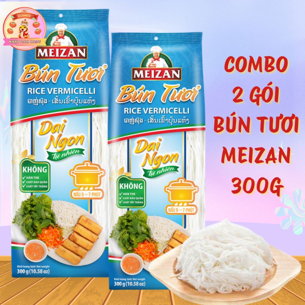 Combo 2 Gói Bún Tươi Meizan 300g – Bún Gạo Dai Ngon Tự Nhiên – Nấu 5–7 Phút