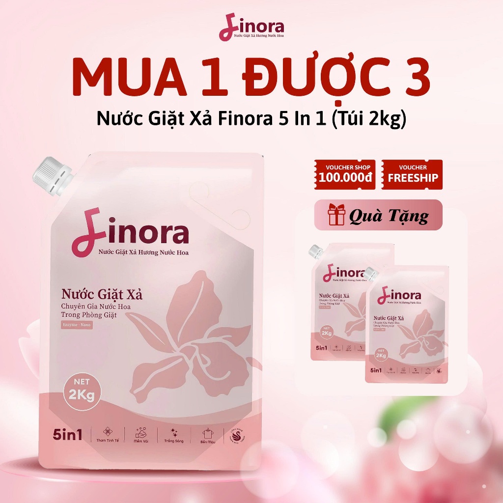 [COMBO 3 túi ] Nước Giặt Xả Finora Hương Nước Hoa Dịu Nhẹ ( Tổng 6kg ) - Hỗ trợ làm sạch vết bẩn