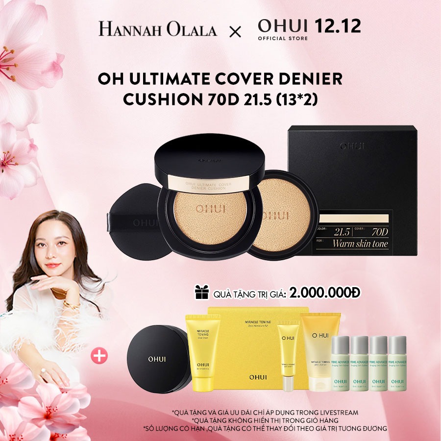   Hannah Olala x OHUI  Phấn nước kiềm dầu che phủ cao mỏng nhẹ Ultimate Cover Denier Cushion SPF50 PA+++ 13G  Tặng 1 lõi  