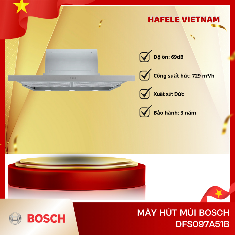 Máy Hút Mùi Bosch DFS097A51B – Màu Bạc – Bộ Lọc Dầu Mỡ Kim Loại – Thiết Kế Hiện Đại – FEM