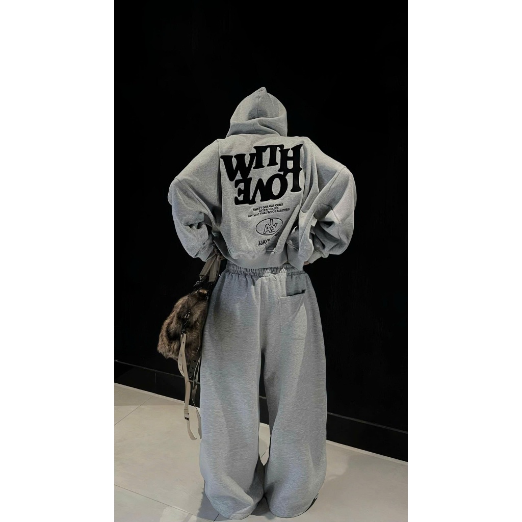 Set Hoodie Quần Ống Rộng Unisex Streetwear – Bộ Đồ Nỉ Đen Form Rộng Cá Tính Oversize | BigBuy360 - bigbuy360.vn