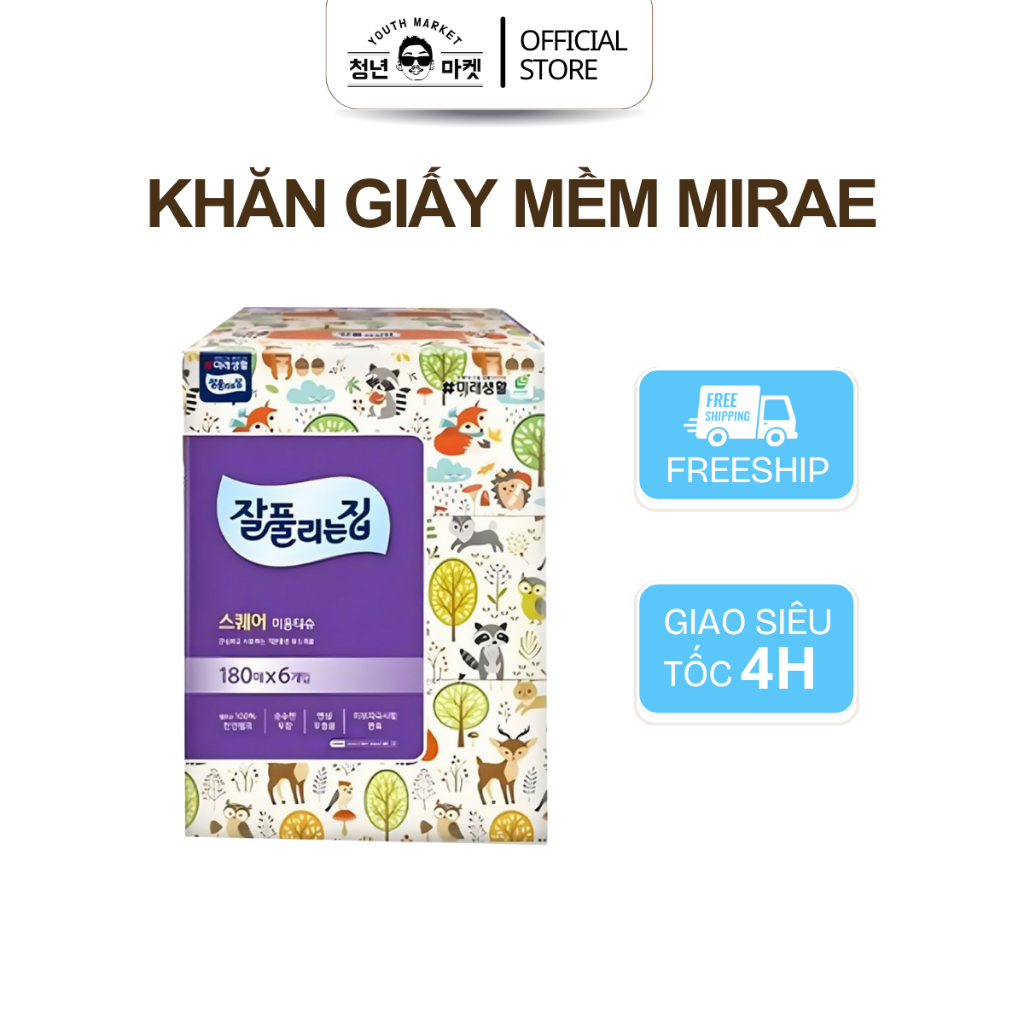 Khăn Giấy Mềm Mirae Saenghwal 180 Tờ * 6 Hộp