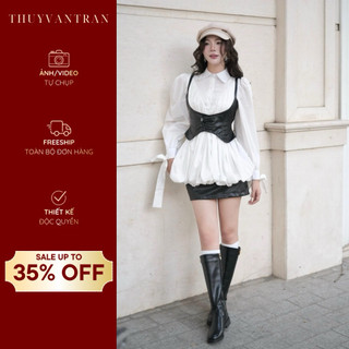  Set 3 món áo gile và chân váy da kèm áo sơ mi THUYVANTRAN 
