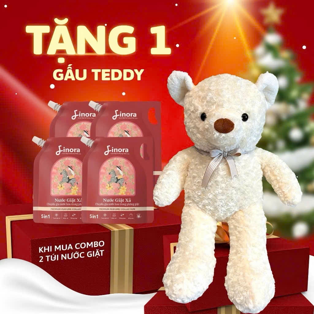 Combo 4 túi nước giặt Finora phiên bản Premium 1Lít  + Tặng Gấu Teddy khổng lồ - Nước giặt mỗi túi 1
