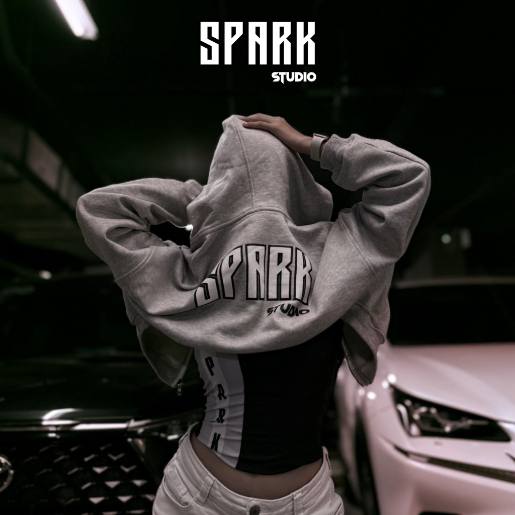 Áo Hoodie Zip Croptop Nữ SPARK Form Ôm, Áo Hoodie Nữ Ngắn Có Khóa Kéo, Hoodie Croptop Thể Thao