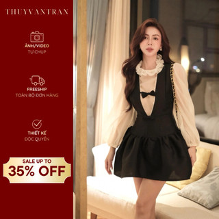  Set váy cổ V nơ ngực và áo sơ mi cổ ren THUYVANTRAN 