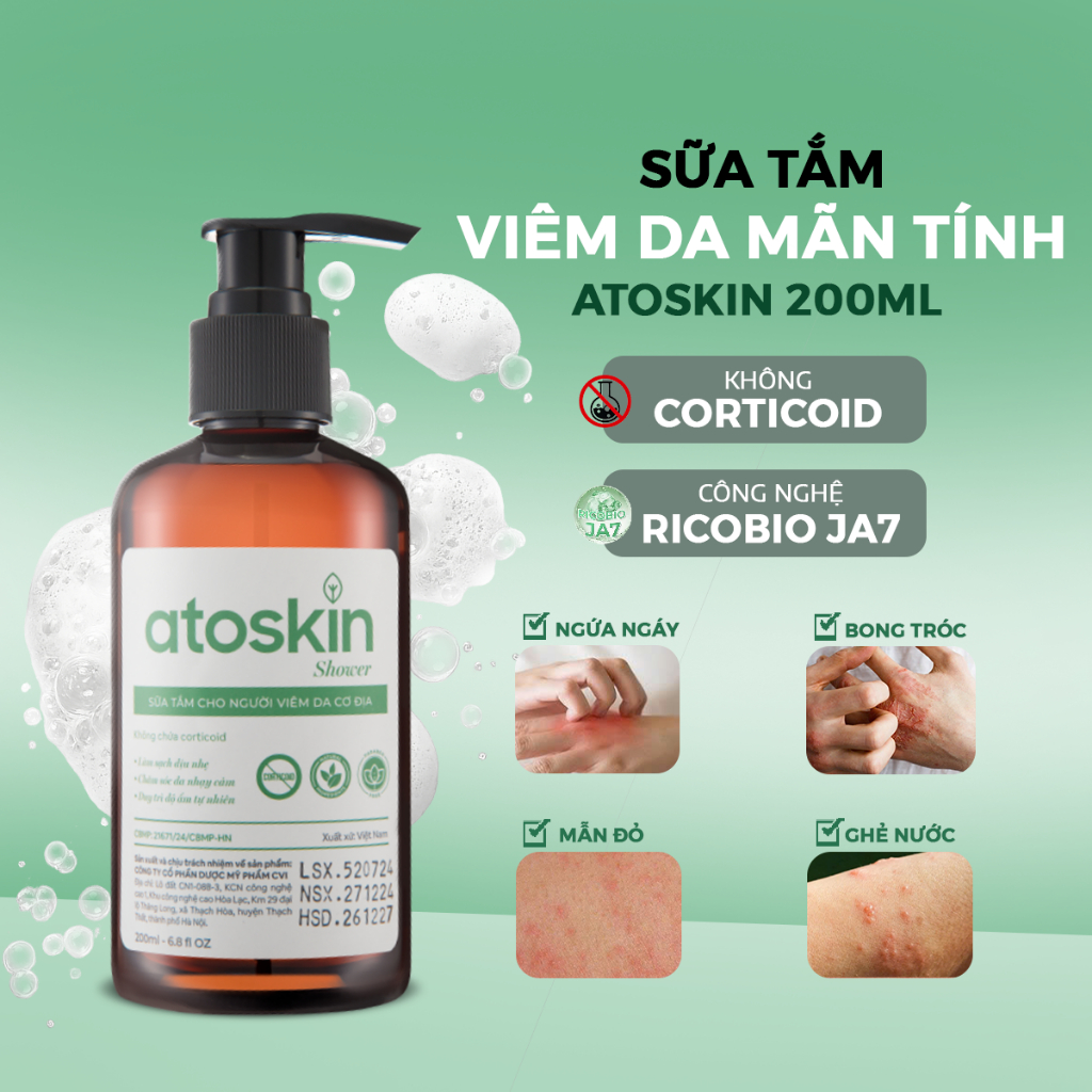 Sữa Tắm Viêm Da Cơ Địa Atoskin - Hỗ trợ Làm sạch da, duy trì độ ẩm,tăng cường sức khỏe làn da 200ml