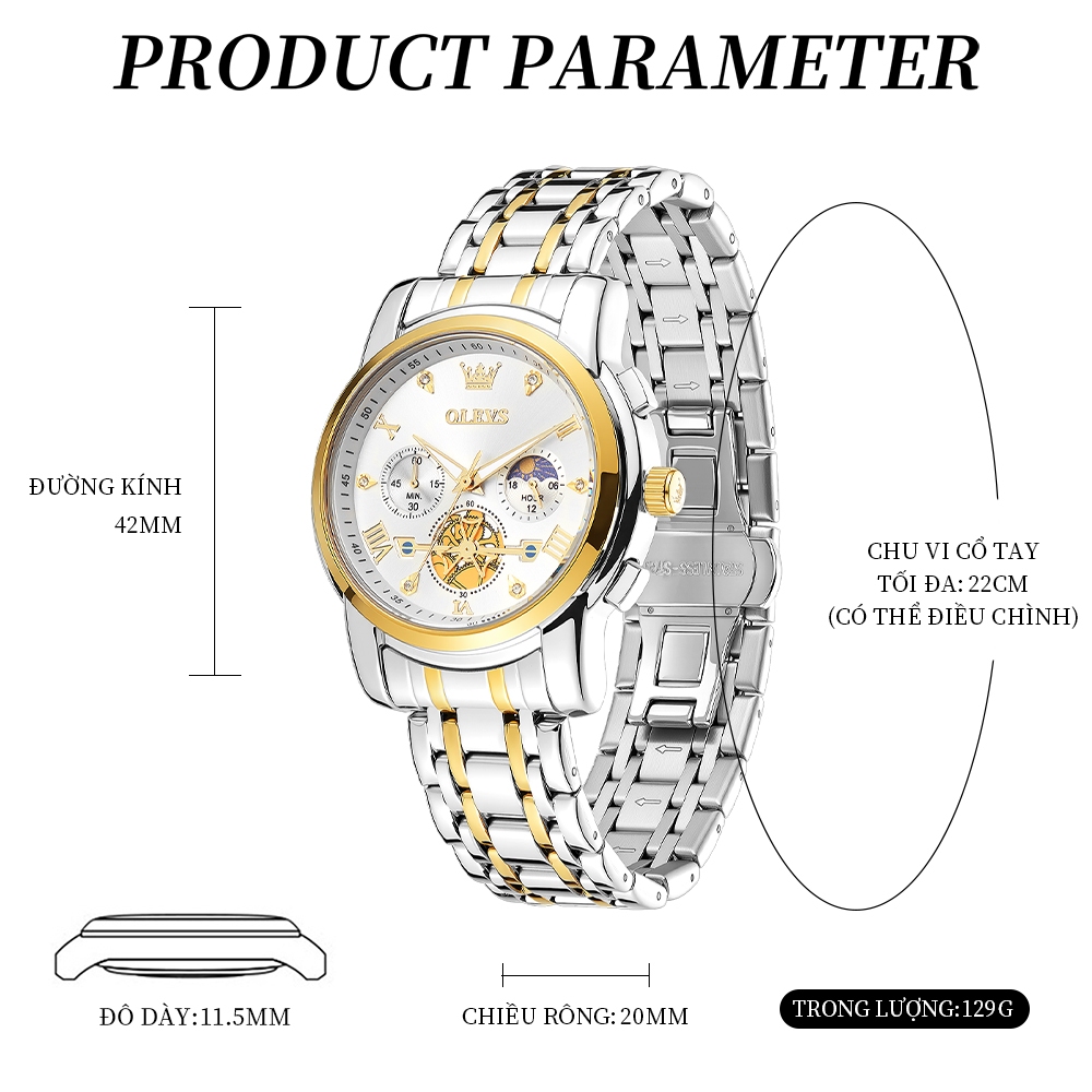 OLEVS Đồng hồ nam chống nước chính hãng dạ quang dây thép không gỉ doanh nhân 2856 | BigBuy360 - bigbuy360.vn