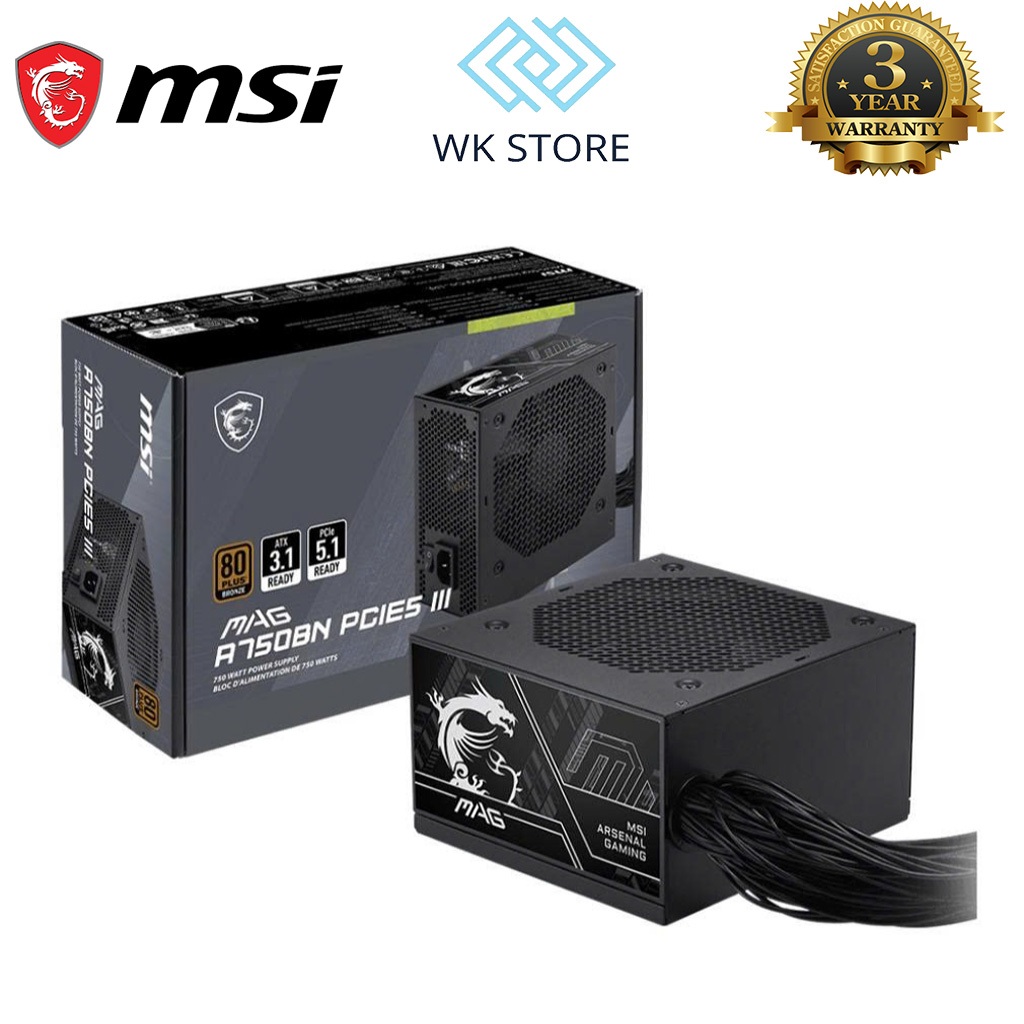 Nguồn MSI MAG A750BN PCIE5 III | 750W 80 Plus Bronze, Mới BH 36T