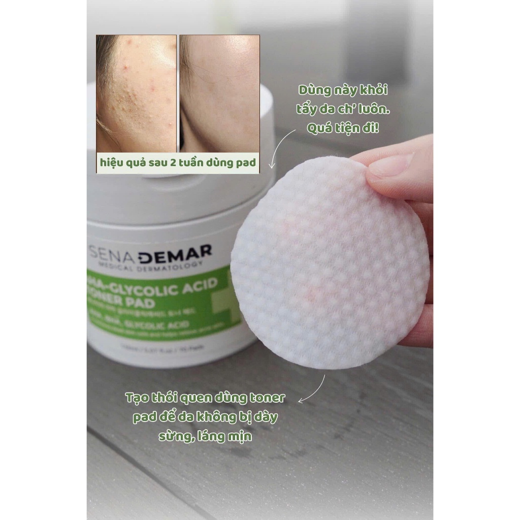 Toner pad Sena Demar AHA GLYCOLIC ACID TONER PAD 150ml giúp sạch dầu mụn đầu đen _toner pad senadema