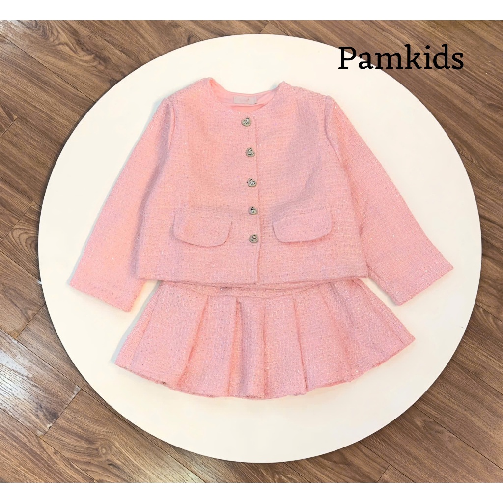 PAMKIDS K163 Set dạ 2 món bé gái tone hồng siêu sang