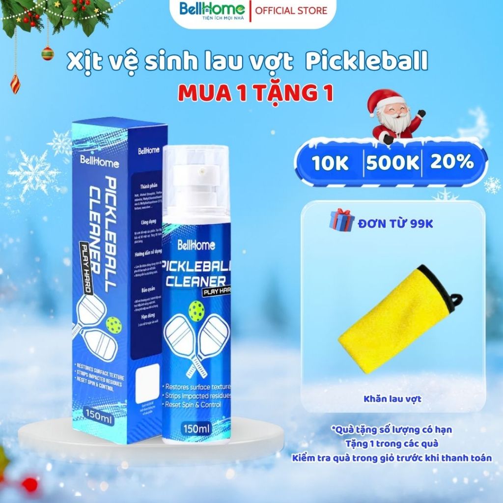 Xịt vệ sinh vợt Pickleball BellHome 150ml, Làm sạch vợt pickleball, bảo vệ mặt vợt, duy trì độ bền