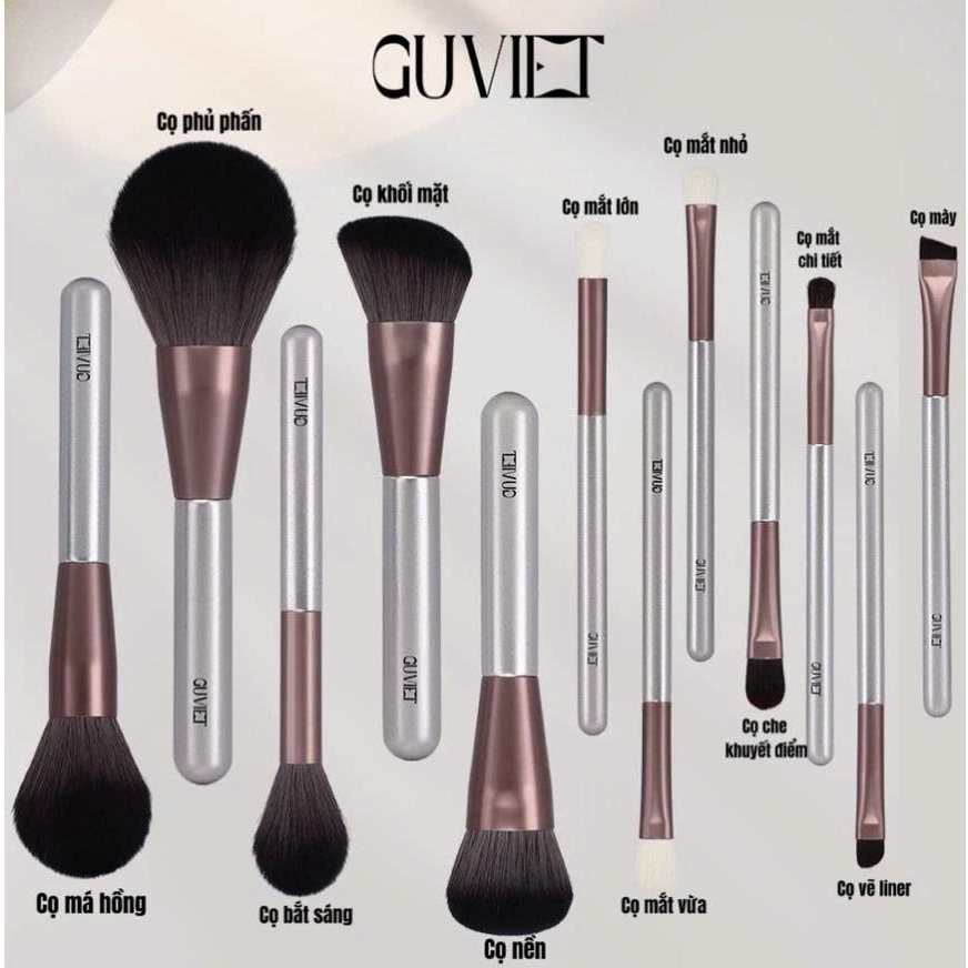 [Võ Hà Linh x GUVIET]  Set 12 Cọ Nâu Ngà Kèm Bao Da (côc) tặng trứng giặt cọ 250g | BigBuy360 - bigbuy360.vn