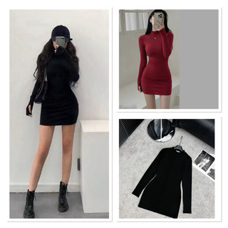 Đầm Body Nữ Tay Dài Xỏ Ngón Cổ 3 Phân Dáng Ngắn Chất Thun Cotton, Đầm Nữ Mini Thun Cotton Dài Tay Bigsize 361T
