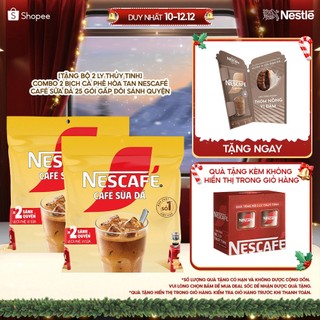   Tặng Bộ 2 ly thủy tinh  Combo 2 Bịch Cà phê Hòa tan NESCAFÉ CAFÉ SỮA ĐÁ 25 gói Gấp đôi sánh quyện 