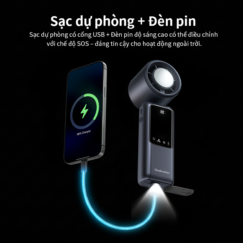Tiankeplus TF50 Quạt Cầm Tay Mini Sò Lạnh Pin Siêu Bền 9000mAh Tích Hợp Sạc Dự Phòng & Đèn Pin Gấp gọn quạt tích điện mi | BigBuy360 - bigbuy360.vn