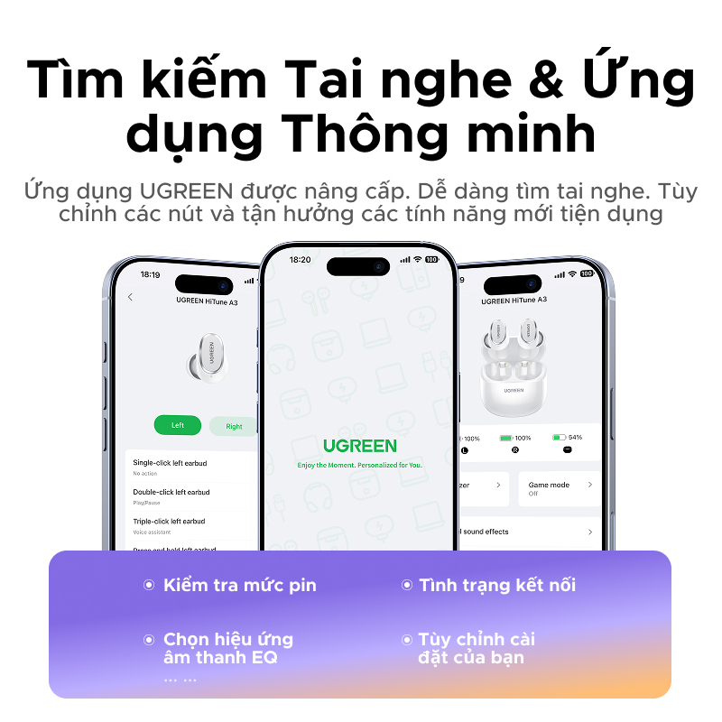 Tai nghe UGREEN Dots Bluetooth 6.0TWS Hỗ trợ 4 Mic Bộ mã âm thanh AAC / SBC Âm thanh âm thanh Hi-Pure Âm thanh không | BigBuy360 - bigbuy360.vn