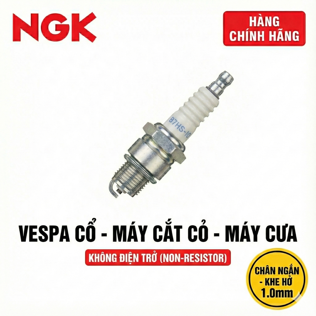 [CHÍNH HÃNG] Bugi NGK B7HS-10 Chân Ngắn, Ko ĐIỆN TRỞ - Vespa Cổ, Máy Cắt Cỏ, Máy Cưa, Động Cơ Đời Cũ