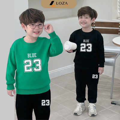 Bộ nỉ bé trai in số 23 size 18-42kg - Đồ bộ thu đông dài tay cho trẻ em Loza Kids BI558