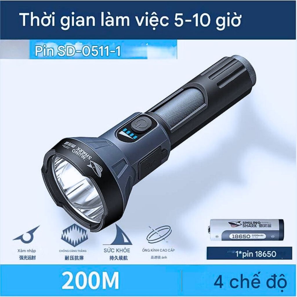 Đèn Pin Cầm Tay SMILING SHARK SD0511 LED COB siêu sáng