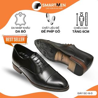 Giày Công sở Cao cấp nam tăng chiều cao GC-16 Đen SMARTMEN đế phíp gỗ sang trọng Oxford shoes