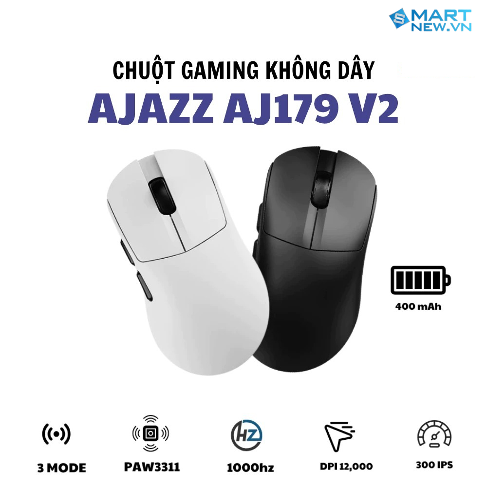Chuột Gaming Không Dây AJ179 V2 MAX - 3 Mode Kết Nối - PAW3311 - 1000Hz - 12000 DPI - App tùy chỉnh