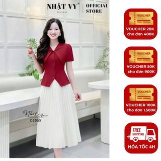  Áo LẺ nữ  KHÔNG KÈM CHÂN VÁY  Nhật Vy cổ V tay ngắn chất lụa công sở dự tiệc màu đỏ đen vàng hồng - D3555 