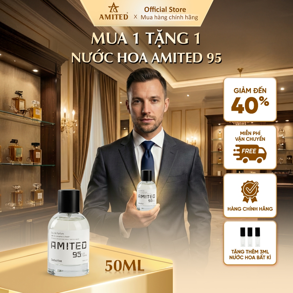 [MUA 1 TẶNG 1] 50ML Nước Hoa Nam Amited 95 Thơm Lâu Sang Trọng, Lịch Lãm Dành Cho Các Quý Ông