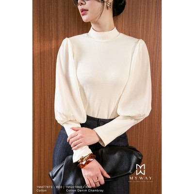 Áo Thun Kiểu Nữ Tay Bông MY WAY Cổ Cao sang Trọng 1MAT7873