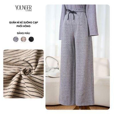 Quần dài nỉ nữ YOUNGER BY CARDINA chất liệu nỉ kẻ dáng suông cạp cao phối hông 5YQDT47