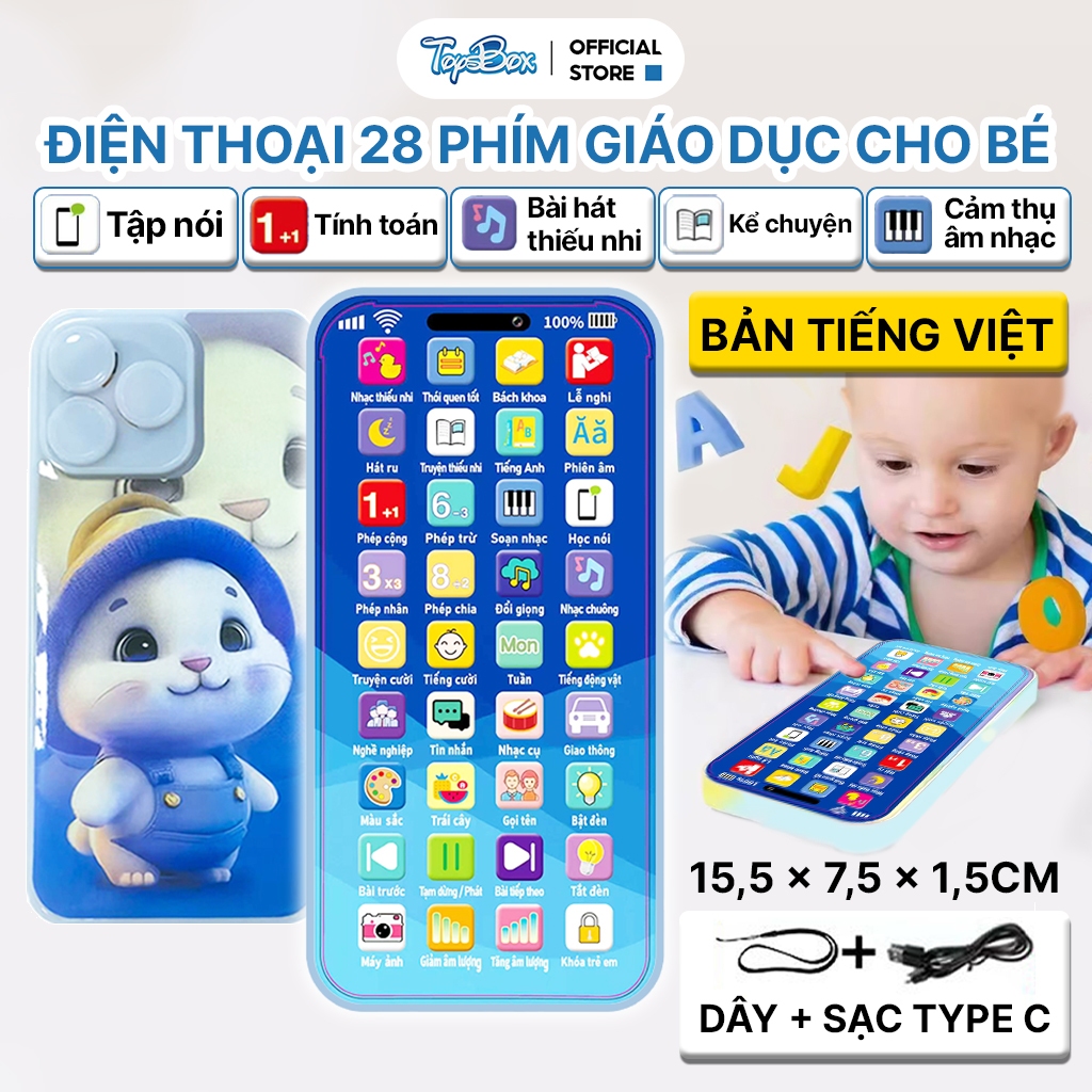Điện Thoại Đồ Chơi Trẻ Em Phát Nhạc Thiếu Nhi Việt Nam Có Đèn LED, Âm Thanh Sống Động, Nội Dung Giáo Dục Đa Dạng