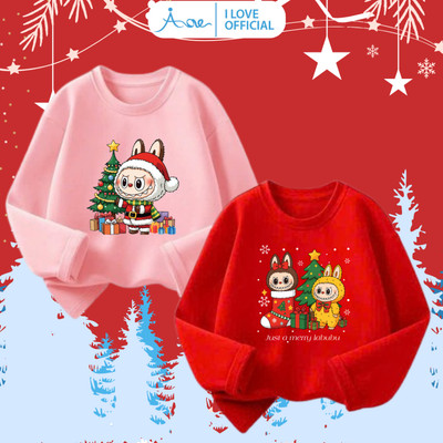 [HÀNG MỚI VỀ] AORE-Áo Thun DÀI TAY Labubu Noel, Áo phông dài tay Thu Đông Giáng Sinh Merry Christmas Cotton cho bé
