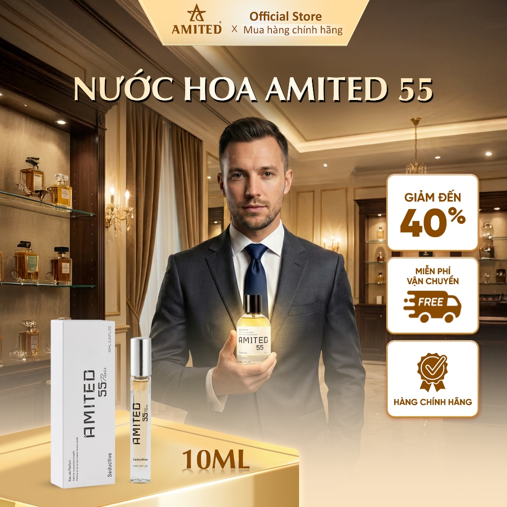 Nước Hoa Nam Amited 55 Thơm Lâu Hương Gỗ Trầm Lắng, Lịch Lãm Dành Cho Quý Ông Nam Tính Size10ML