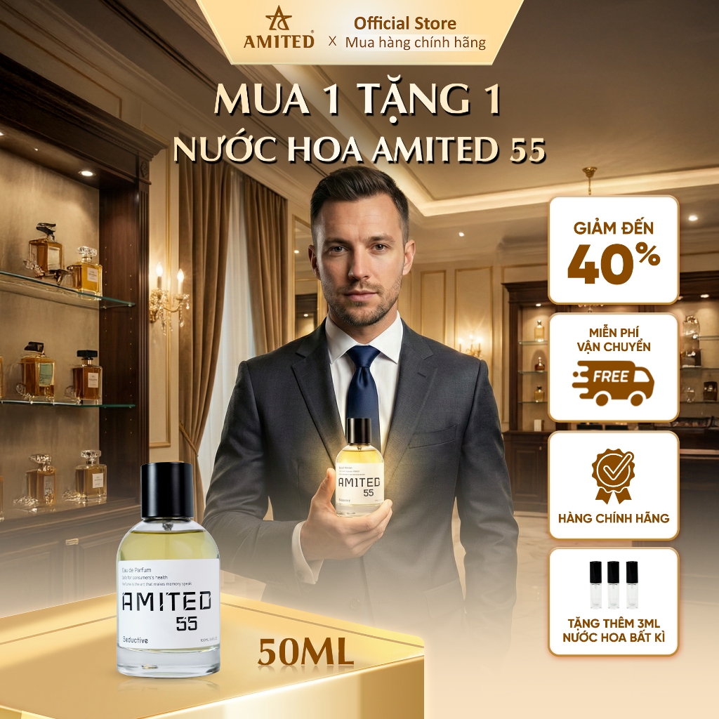 [MUA 1 TẶNG1] 50ML Nước Hoa Nam Amited 55 Thơm Lâu Hương Gỗ, Lịch Lãm Dành Cho Quý Ông Nam Tính
