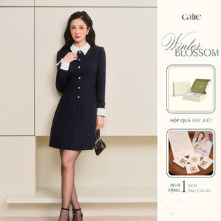   Winter Chapter 2  Váy dạ tweed dáng A phối cổ tay trắng có măng séc lật chất liệu cao cấp thời trang Calie VA508 