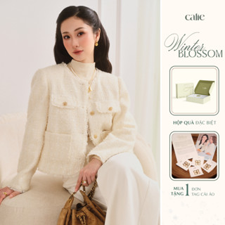   Winter Chapter 2  Áo dạ tweed cổ tua dua 2 nắp túi form basic mix cùng váy quần suông thời trang nữ Calie Ak146 