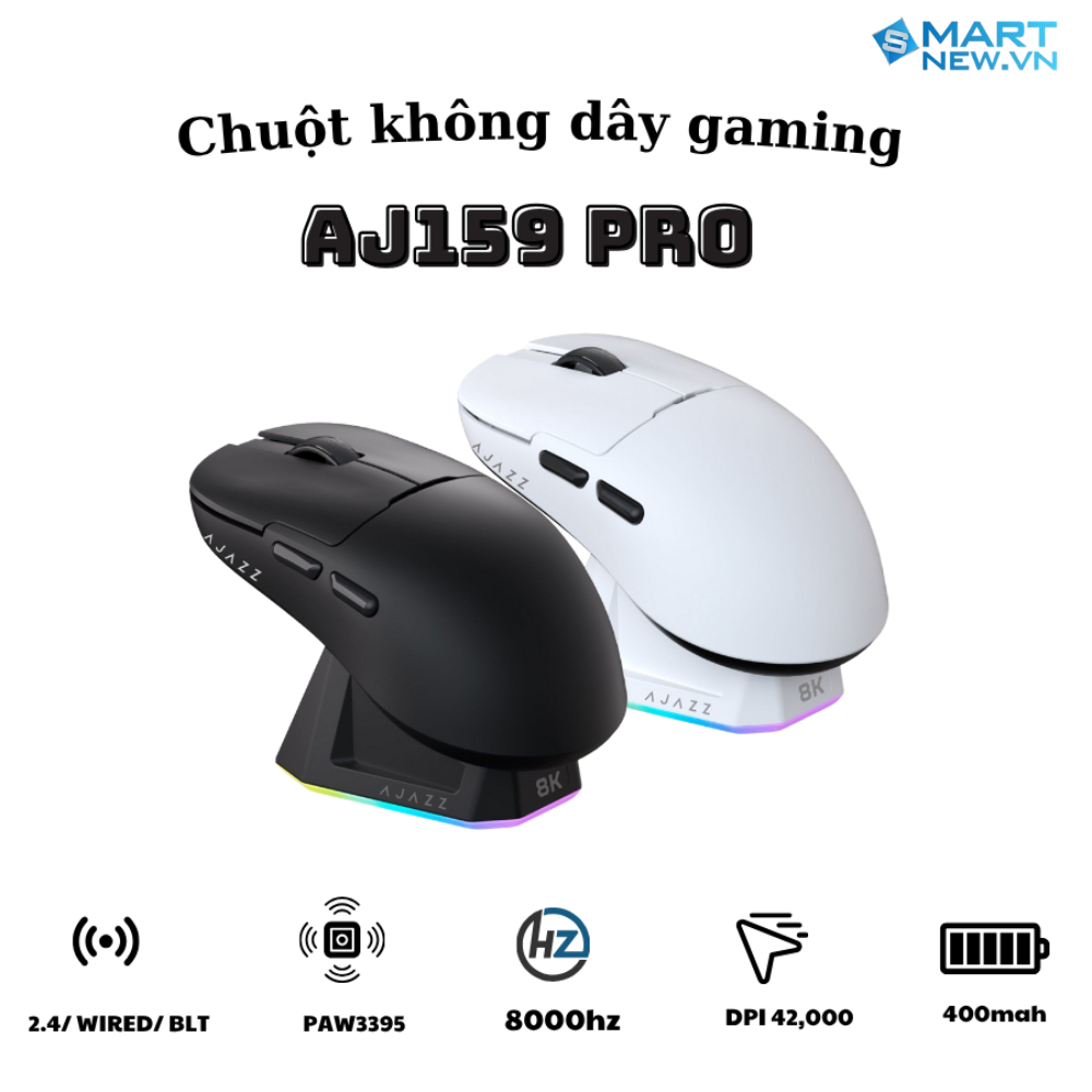 Chuột không dây gaming AJAZZ AJ159 pro - 3 mode kết nối - Paw 3395 - 8K HZ - APP tùy chỉnh
