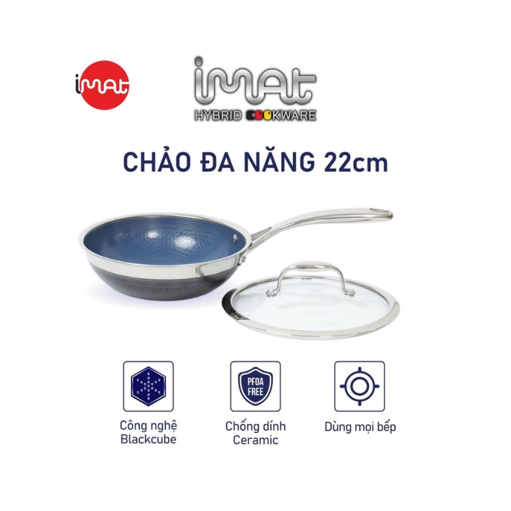 Chảo xào sâu lòng đa năng iMAT Hybrid lòng xanh mới, đường kính 22cm. Chiên, xào, áp chảo..