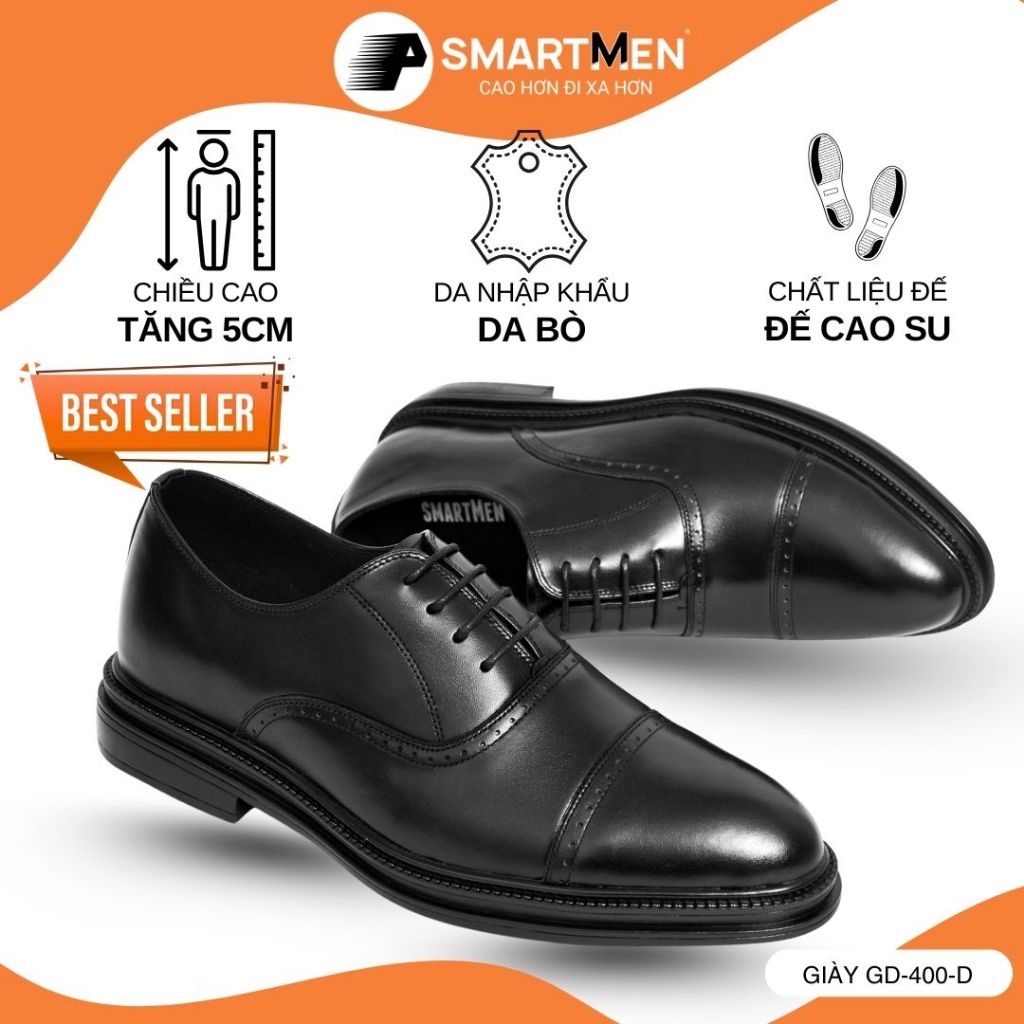 Giày Oxford công sở GD400-D SMARTMEN, Oxford sang trọng, Da bò cao cấp, đế cao su đúc nguyên khối