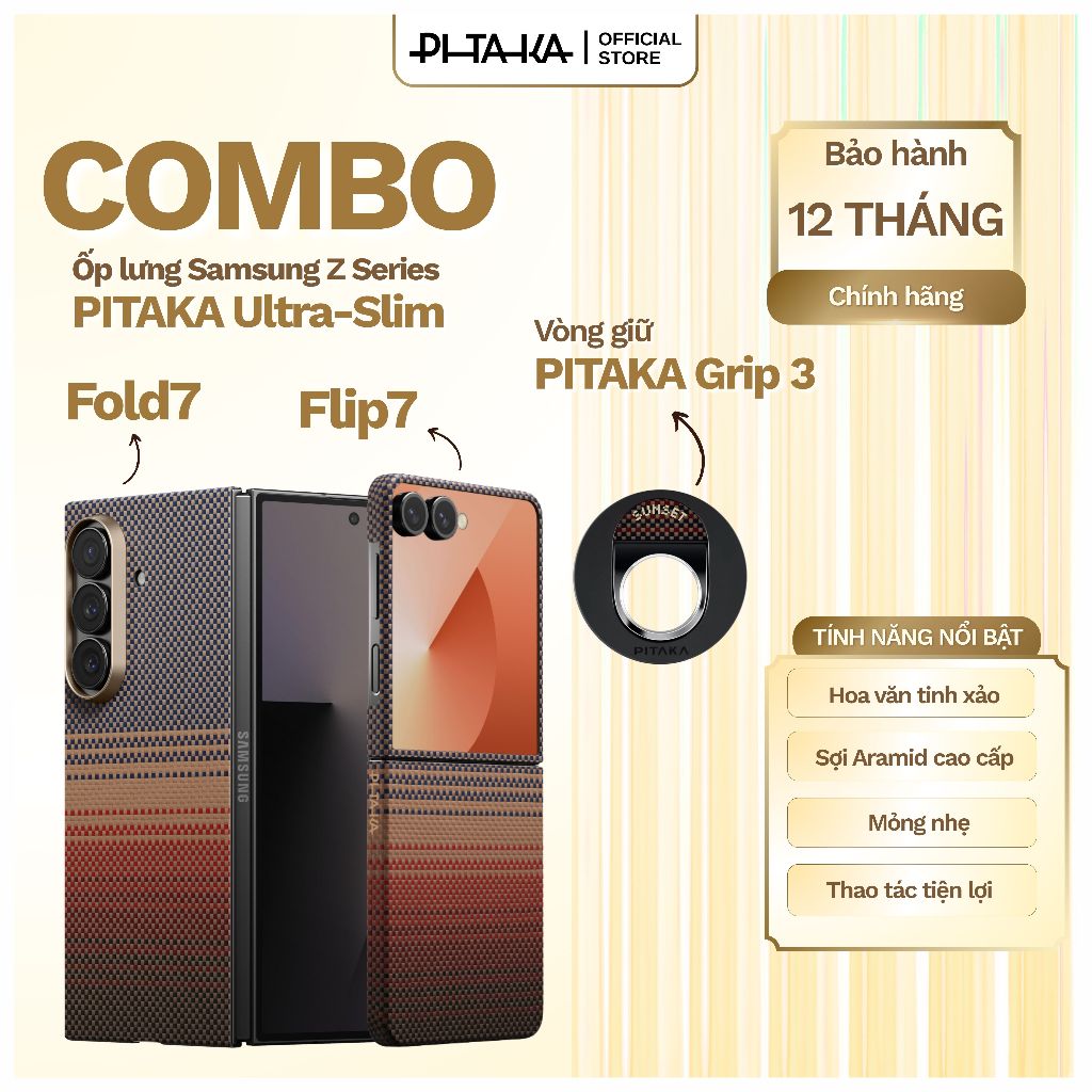 [COMBO ỐP LƯNG & VÒNG GIỮ] PITAKA Ultra-Slim Samsung Z Series Siêu Mỏng Nhẹ & Magez Grip 3 Cao Cấp