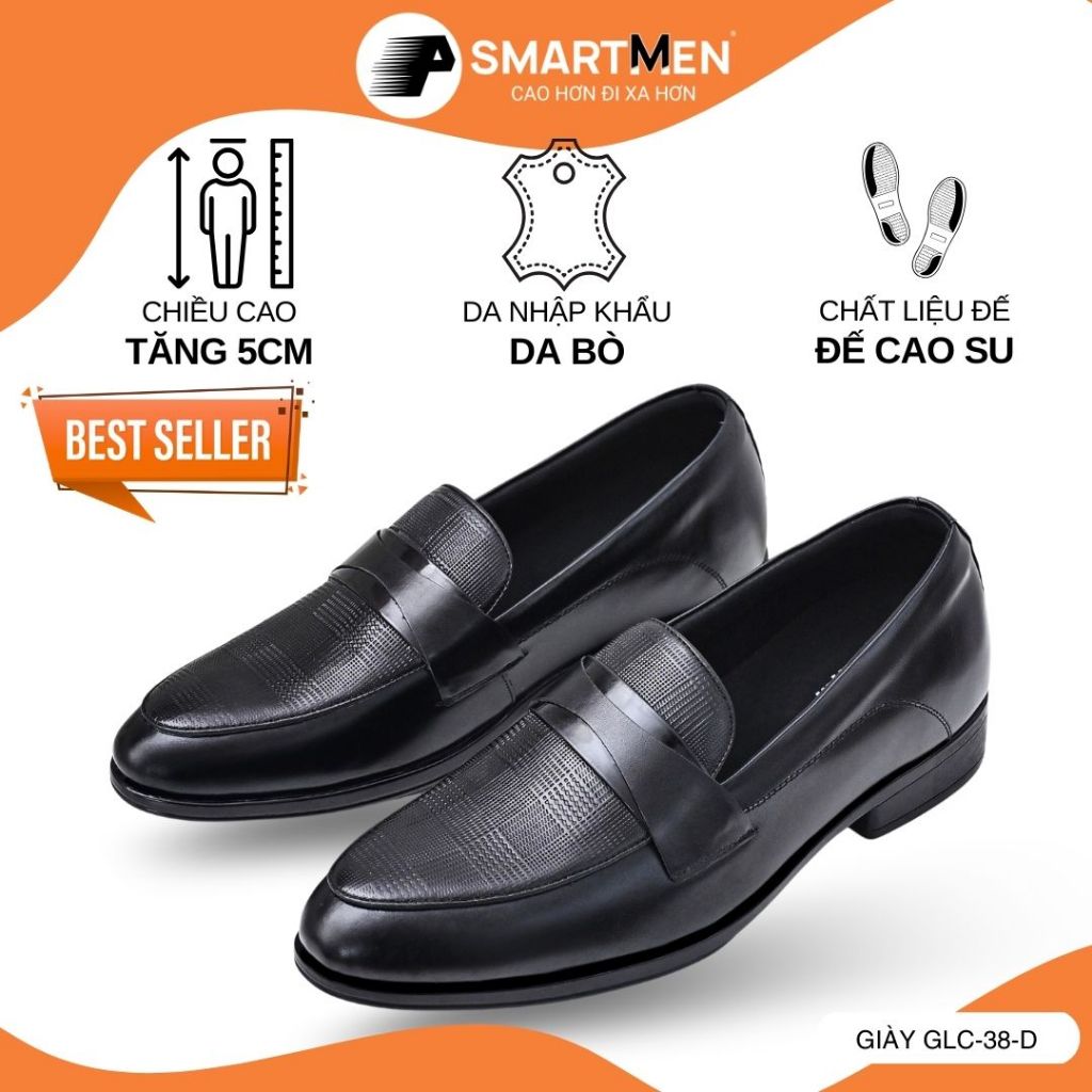 Giày lười công sở da bò GLC-38-D, loafer SMARTMEN đế cao su êm có đệm khí, Bảo hành 12 tháng