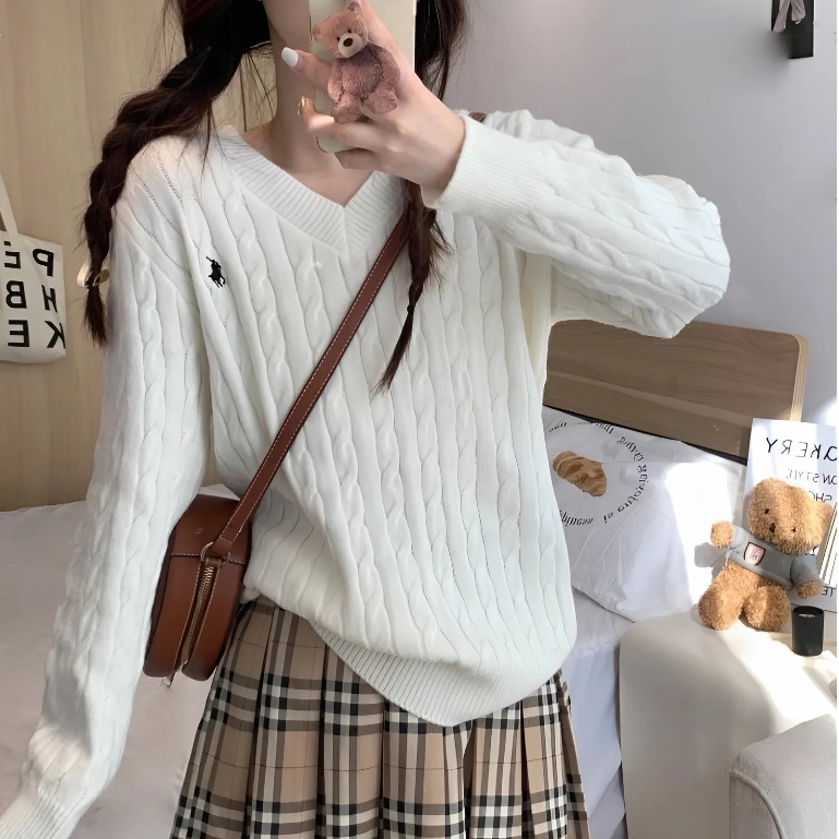 Áo Len Vặn Thừng Nữ Dài Tay Cổ Tim Thêu Hoạ Tiết Ngựa , Áo Len Dệt Kim Nữ Hot Trend 2026 | BigBuy360 - bigbuy360.vn