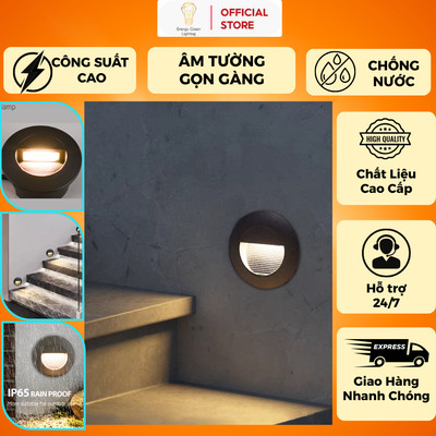 Đèn Âm Tường Tròn , Chân Cầu Thang DA-11 - Ánh Sáng Vàng - Thân Nhôm Chống Nước - Chống Nước IP65