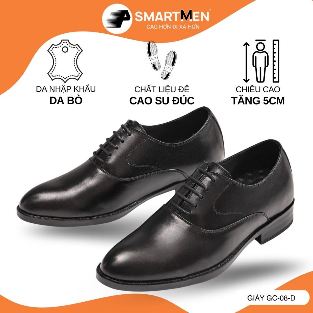 Giày Tây nam GC-08-D SMARTMEN tăng chiều cao 5cm Da bò cao cấp,đế cao su đúc nguyên khối