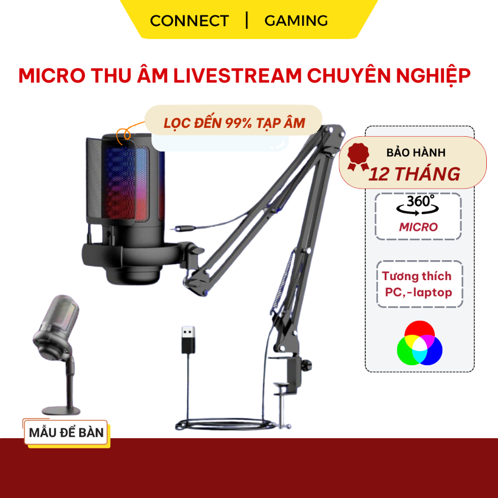 Micro Thu Âm Livestream Chuyên Nghiệp ShouFei ME6S Lọc Tạp Âm, LED RGB, Thu Âm 360° Cho Pc Laptop .