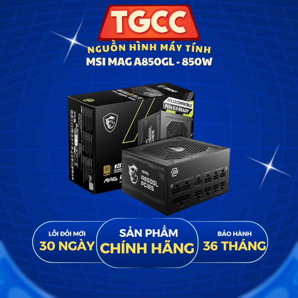 [NEW BẢO HÀNH 36 THÁNG] Nguồn máy tính MSI MAG A850GL - 850w ( ATX 3.0, PCIe 5.0, Full Modullar)