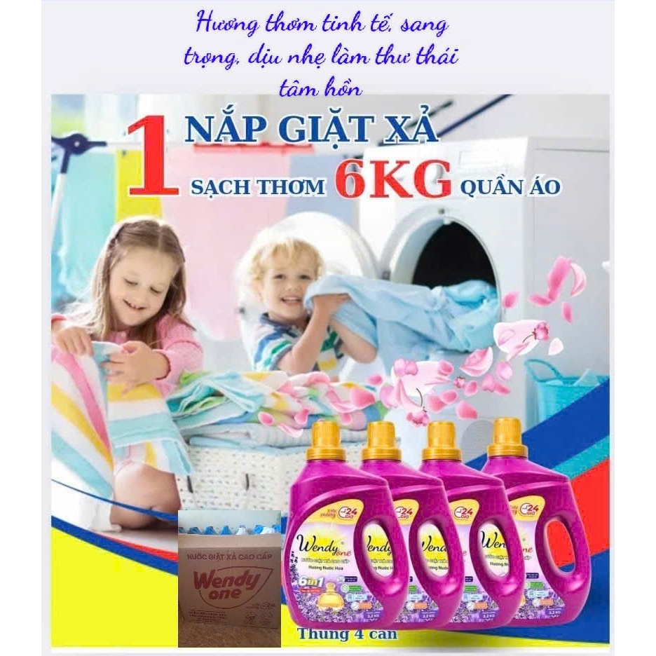 Combo 1 thùng 4 can nước giặt xả cao cấp hương nước hoa Wendy one lưu hương 72h phù hợp da nhạy cảm