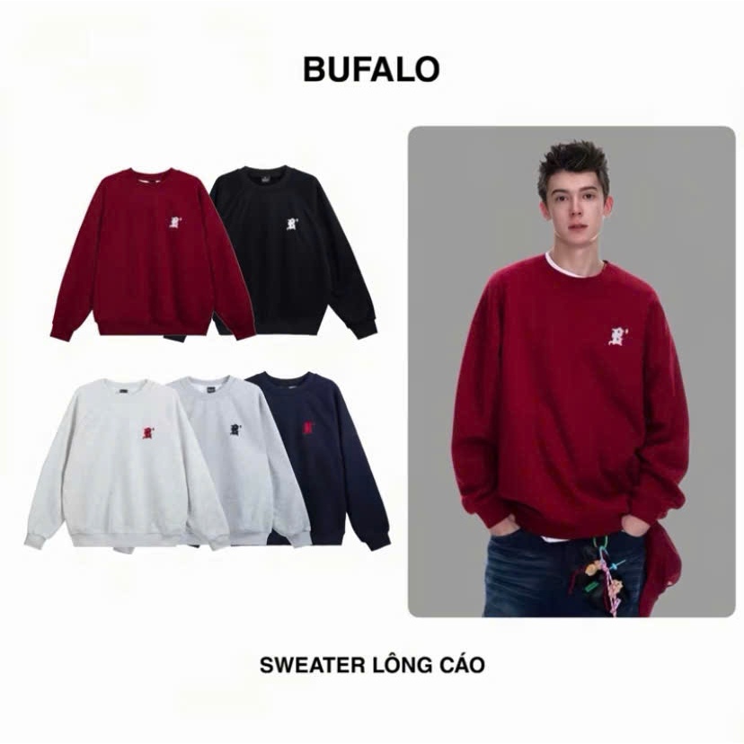 [DEAL MỞ BÁN] Áo Sweater Nỉ Lót Lông Cáo Dày Dặn Ấm Áp Mặc Mùa Đông Form Unisex Trẻ Trung Bufalo Stu
