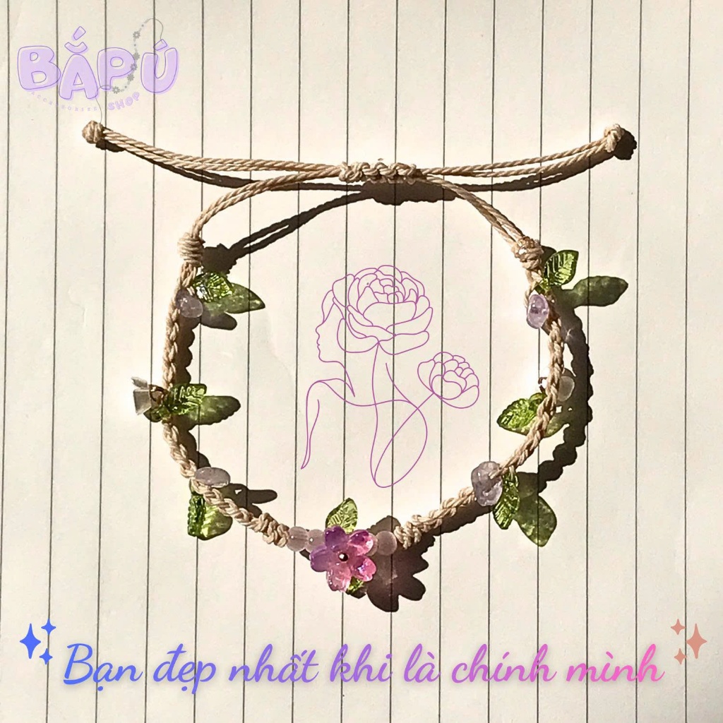 [Bắp Ú] Vòng tay handmade, vòng tay dây rút Nét Đẹp Nàng và đá may mắn {MV03}